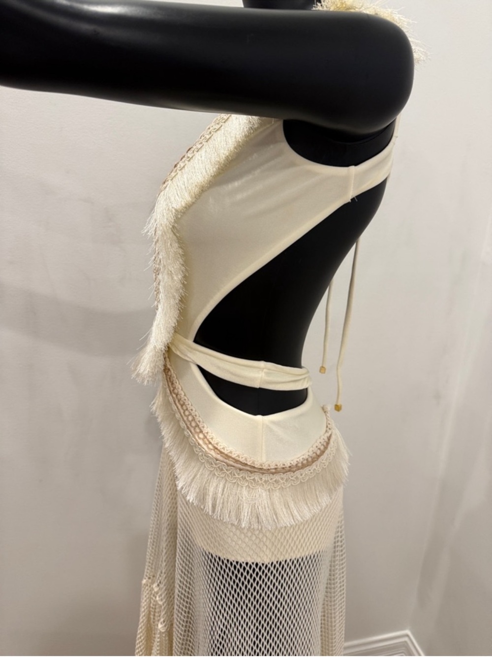 PatBO Ivory Fringe Crochet Cutout Maxi Dress | Resort Beach Goddess | S - Picture 8 of 12